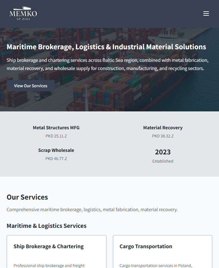 B2B logistikos ir jūrų tarpininkavimo svetainė